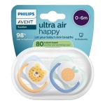Залъгалки Philips Avent - Ultra Air, с декорация Мече и плод с кутия за стерилизиране, 0-6 m, 2 броя