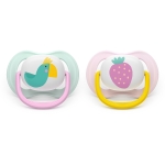 Залъгалки Philips Avent - Ultra Air, с декорация Папагал и ягода с кутия за стерилизиране, 0-6 m, 2 броя
