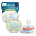 Залъгалки Philips Avent - Ultra Air, за момче, пастелни цветове с кутия за стерилизиране, 0-6 m, 2 броя
