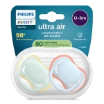 Залъгалки Philips Avent - Ultra Air, за момче, пастелни цветове с кутия за стерилизиране, 0-6 m, 2 броя