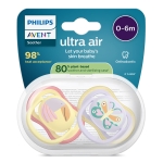 Залъгалки Philips Avent - Ultra Air, с декорация Пеперуда и птица с кутия за стерилизиране, 0-6 m, 2 броя