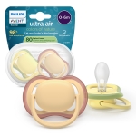 Залъгалки Philips Avent - Ultra Air, Неутрални пастелни цветове с кутия за стерилизиране, 0-6 m, 2 броя