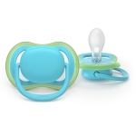 Залъгалки Philips Avent - Ultra Air, Зелено & Синьо с кутия за стерилизиране, 6-18 m, 2 броя