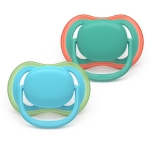 Залъгалки Philips Avent - Ultra Air, Зелено & Синьо с кутия за стерилизиране, 6-18 m, 2 броя