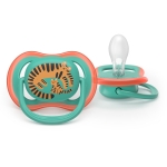 Залъгалки Philips Avent - Ultra Air, с декорация Тукан и тигър с кутия за стерилизиране, 6-18 m, 2 броя