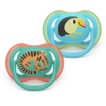 Залъгалки Philips Avent - Ultra Air, с декорация Тукан и тигър с кутия за стерилизиране, 6-18 m, 2 броя