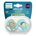 Залъгалки Philips Avent - Ultra Air, с декорация Тукан и тигър с кутия за стерилизиране, 6-18 m, 2 броя