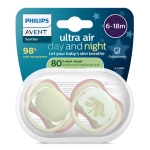 Залъгалки Philips Avent - Ultra Air Night, Day & Night, неутрални с кутия за стерилизиране, 6-18 m, 2 броя