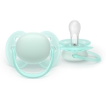 Залъгалки Philips Avent - Ultra Soft, пастелни цветове с кутия за стерилизиране, 0-6 m, 2 броя