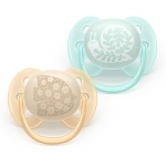 Залъгалки Philips Avent - Ultra Soft, с декорация Птица и охлюв с кутия за стерилизиране, 0-6 m, 2 броя