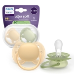 Залъгалки Philips Avent - Ultra Soft, за момче, пастелни цветове с кутия за стерилизиране, 6-18 m, 2 броя