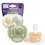 Залъгалки Philips Avent - Ultra Soft, с декорация Птица и катеричка с кутия за стерилизиране, 6-18 m, 2 броя