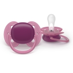 Залъгалки Philips Avent - Ultra Soft, Лилава & оранжева с кутия за стерилизиране, 18+ m, 2 броя
