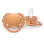 Залъгалки Philips Avent - Ultra Soft, Лилава & оранжева с кутия за стерилизиране, 18+ m, 2 броя