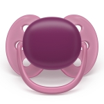 Залъгалки Philips Avent - Ultra Soft, Лилава & оранжева с кутия за стерилизиране, 18+ m, 2 броя