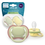 Залъгалки Philips Avent - Ultra Air, Неутрални, пастелни цветове с кутия за стерилизиране, 18 m+, 2 броя