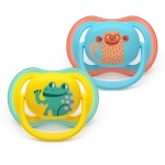 Залъгалки Philips Avent - Ultra Air, с декорация Маймунка и жаба с кутия за стерилизиране, 18 m+, 2 броя
