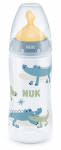 Шише NUK - First Choice, Temperature control, с каучуков биберон, 300 ml, синьо, крокодили