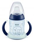 Преходна чаша NUK - Glow in the Dark, силиконов накрайник, синя, 150 ml