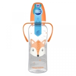 Бебешко шише с дръжки Canpol - Cute Animals, 250 ml, Оранжево