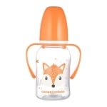 Бебешко шише с дръжки Canpol - Cute Animals, 120 ml, Оранжево