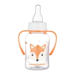 Бебешко шише с дръжки Canpol - Cute Animals, 120 ml, Оранжево
