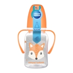 Бебешко шише с дръжки Canpol - Cute Animals, 120 ml, Оранжево
