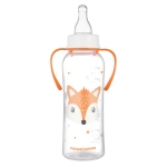Бебешко шише с дръжки Canpol - Cute Animals, 250 ml, Оранжево