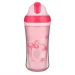 Чаша с двойни страни и силиконова сламка Canpol - Flamingo, 260 ml 