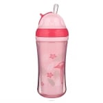 Чаша с двойни страни и силиконова сламка Canpol - Flamingo, 260 ml 