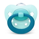 Силиконова залъгалка NUK - Signature, Синя с кутия за стерилизиране, 0-6 m