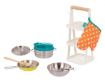 Детски комплект Battat - Тенджери и тигани с поставка за съхранение