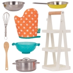 Детски комплект Battat - Тенджери и тигани с поставка за съхранение