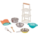 Детски комплект Battat - Тенджери и тигани с поставка за съхранение