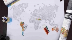 Детска образователна игра Thinkle Stars - Голяма карта на света за оцветяване