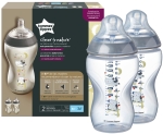 Комплект шишета Tommee Tippee - Easi Vent, Closer to Nature с декорация Бухал, 340 ml, 2 броя