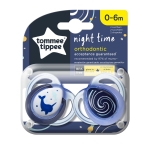 Ортодонтични залъгалки Tommee Tippee - Night Time със светеща в тъмното дръжка, Нарвал, 0-6 m, 2 броя