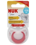 Силиконова залъгалка NUK - Star, с кутия за стерилизиране, 6-18 m, Розова